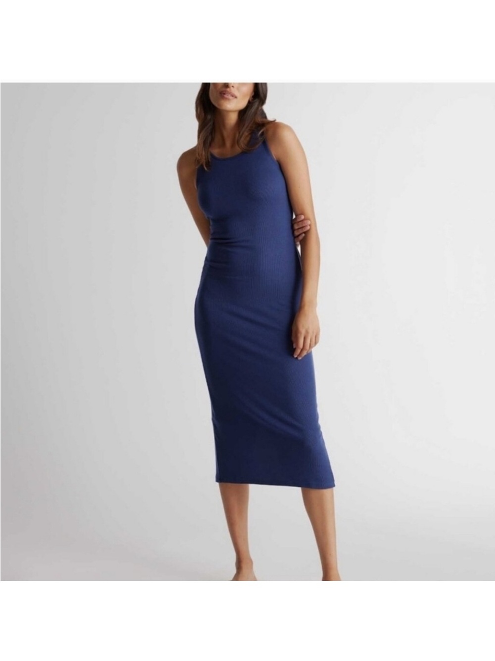 Quince Tencel Rib Knit Tank Midi Dress